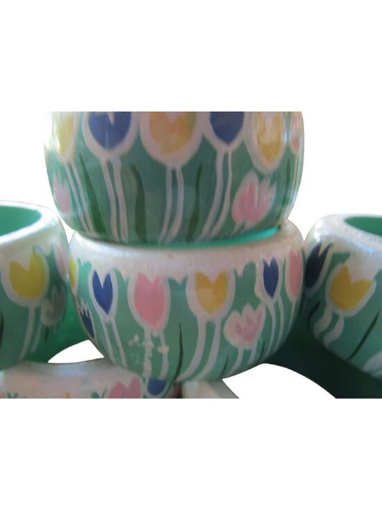 Vintage Painted Wood Easter Bunny Rabbit Tulip Napkin Rings Ten GUC - Picture 5 of 16